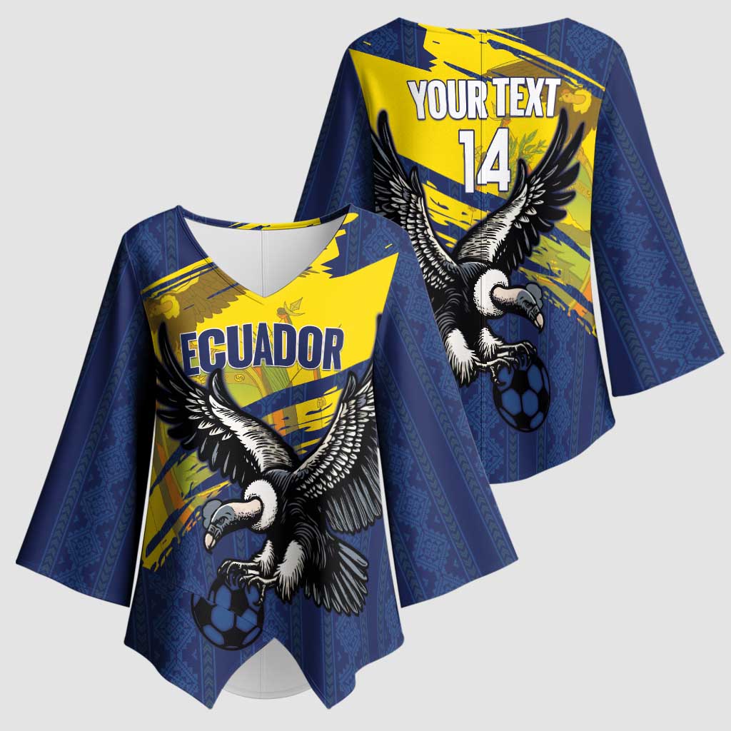 Ecuador Football Custom Kimono Sleeve Blouse 2026 Vamos La Tri Blue South America Pattern - Wonder Print Shop