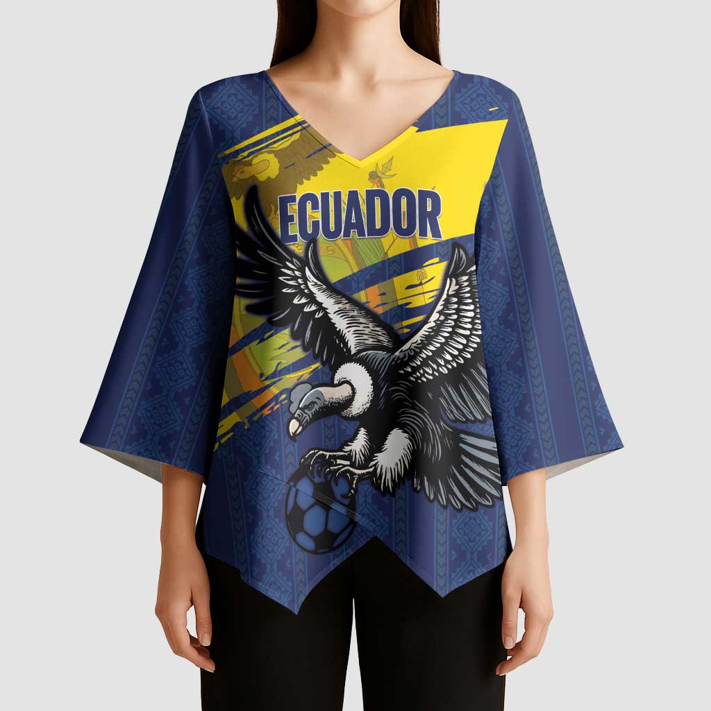 Ecuador Football Custom Kimono Sleeve Blouse 2026 Vamos La Tri Blue South America Pattern - Wonder Print Shop