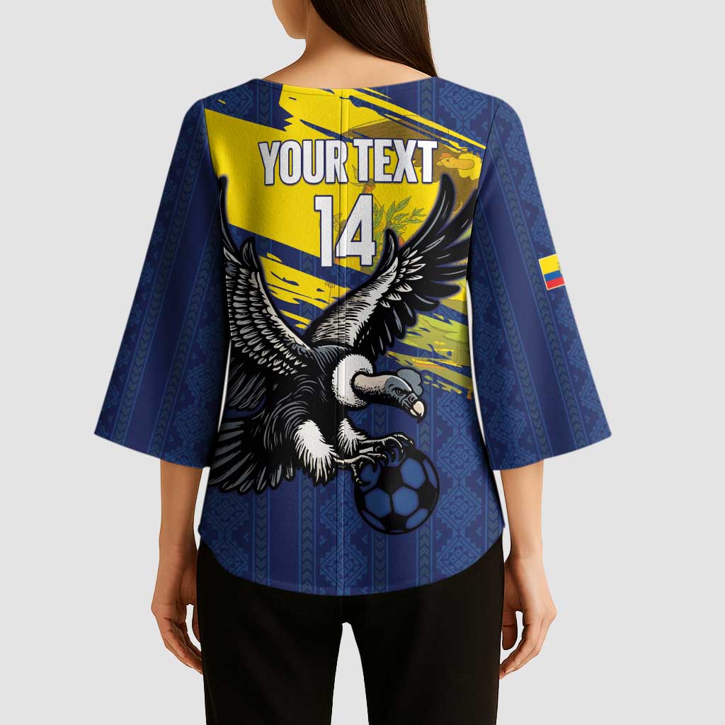 Ecuador Football Custom Kimono Sleeve Blouse 2026 Vamos La Tri Blue South America Pattern - Wonder Print Shop