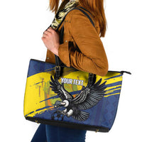 Ecuador Football Custom Leather Tote Bag 2026 Vamos La Tri Blue South America Pattern - Wonder Print Shop