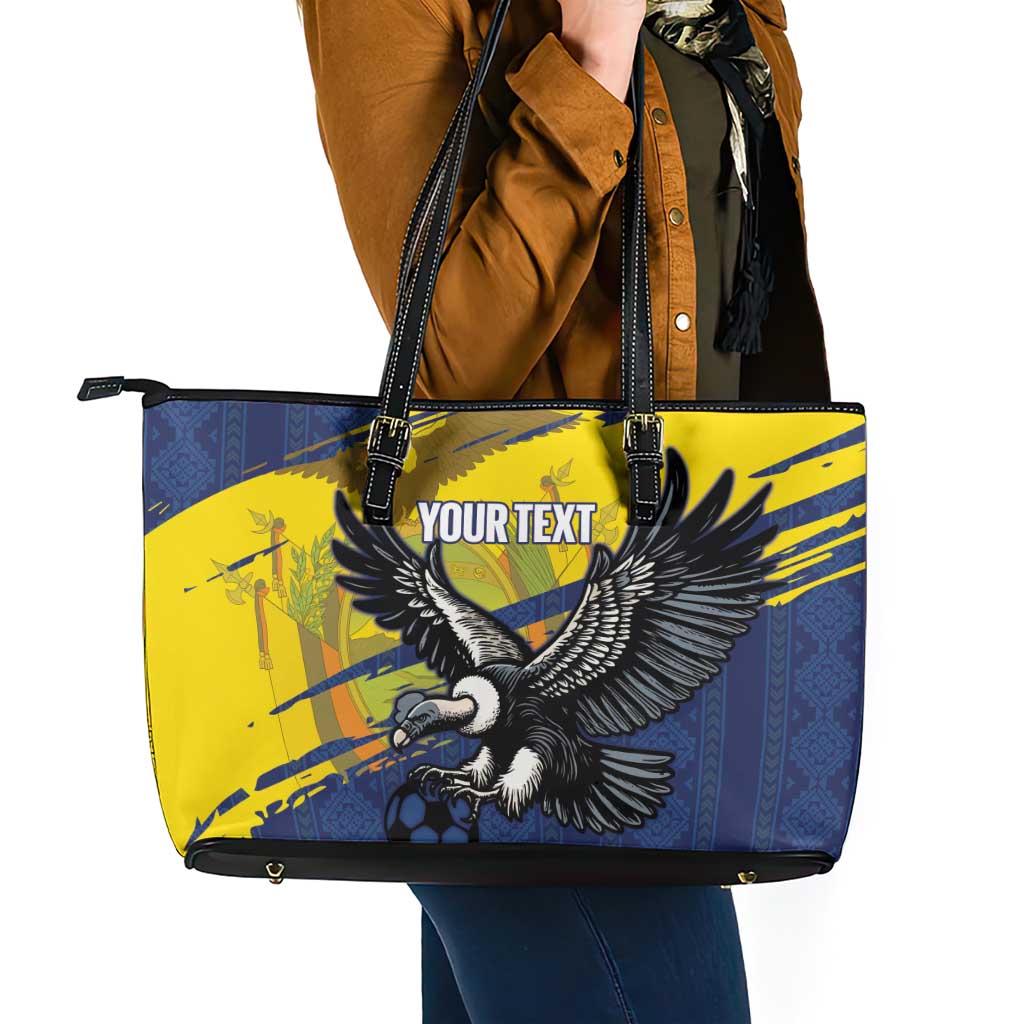 Ecuador Football Custom Leather Tote Bag 2026 Vamos La Tri Blue South America Pattern - Wonder Print Shop