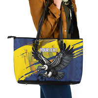 Ecuador Football Custom Leather Tote Bag 2026 Vamos La Tri Blue South America Pattern - Wonder Print Shop