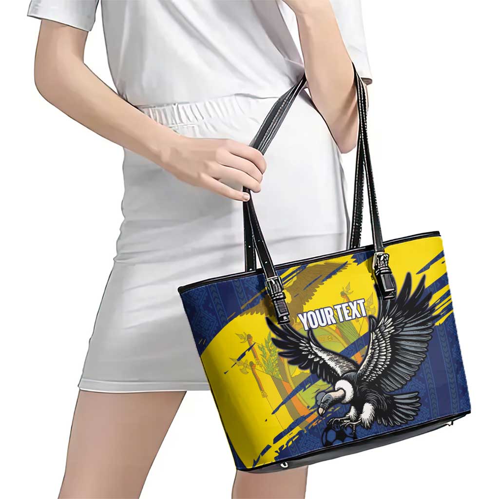Ecuador Football Custom Leather Tote Bag 2026 Vamos La Tri Blue South America Pattern - Wonder Print Shop