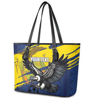 Ecuador Football Custom Leather Tote Bag 2026 Vamos La Tri Blue South America Pattern - Wonder Print Shop