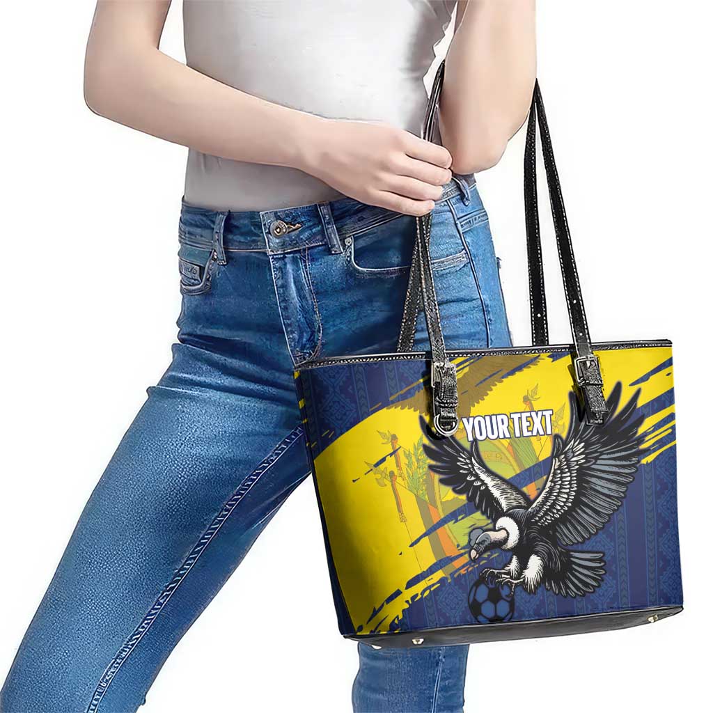 Ecuador Football Custom Leather Tote Bag 2026 Vamos La Tri Blue South America Pattern - Wonder Print Shop