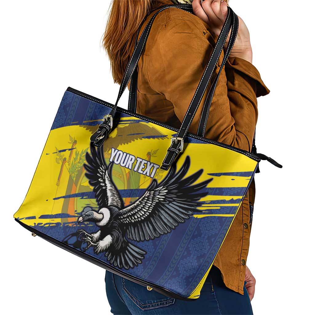 Ecuador Football Custom Leather Tote Bag 2026 Vamos La Tri Blue South America Pattern - Wonder Print Shop