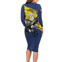 Ecuador Football Custom Long Sleeve Bodycon Dress 2026 Vamos La Tri Blue South America Pattern - Wonder Print Shop
