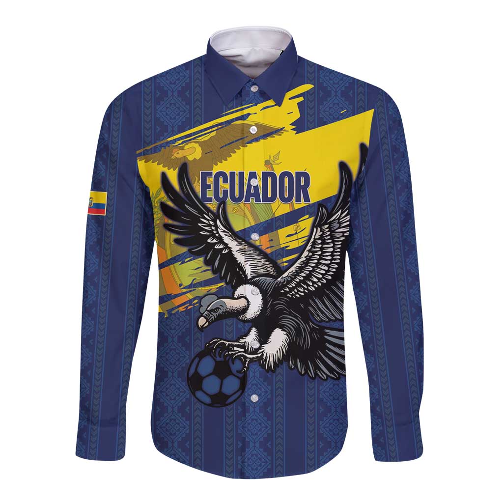 Ecuador Football Custom Long Sleeve Button Shirt 2026 Vamos La Tri Blue South America Pattern - Wonder Print Shop