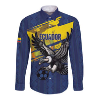 Ecuador Football Custom Long Sleeve Button Shirt 2026 Vamos La Tri Blue South America Pattern - Wonder Print Shop