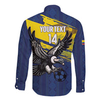 Ecuador Football Custom Long Sleeve Button Shirt 2026 Vamos La Tri Blue South America Pattern - Wonder Print Shop