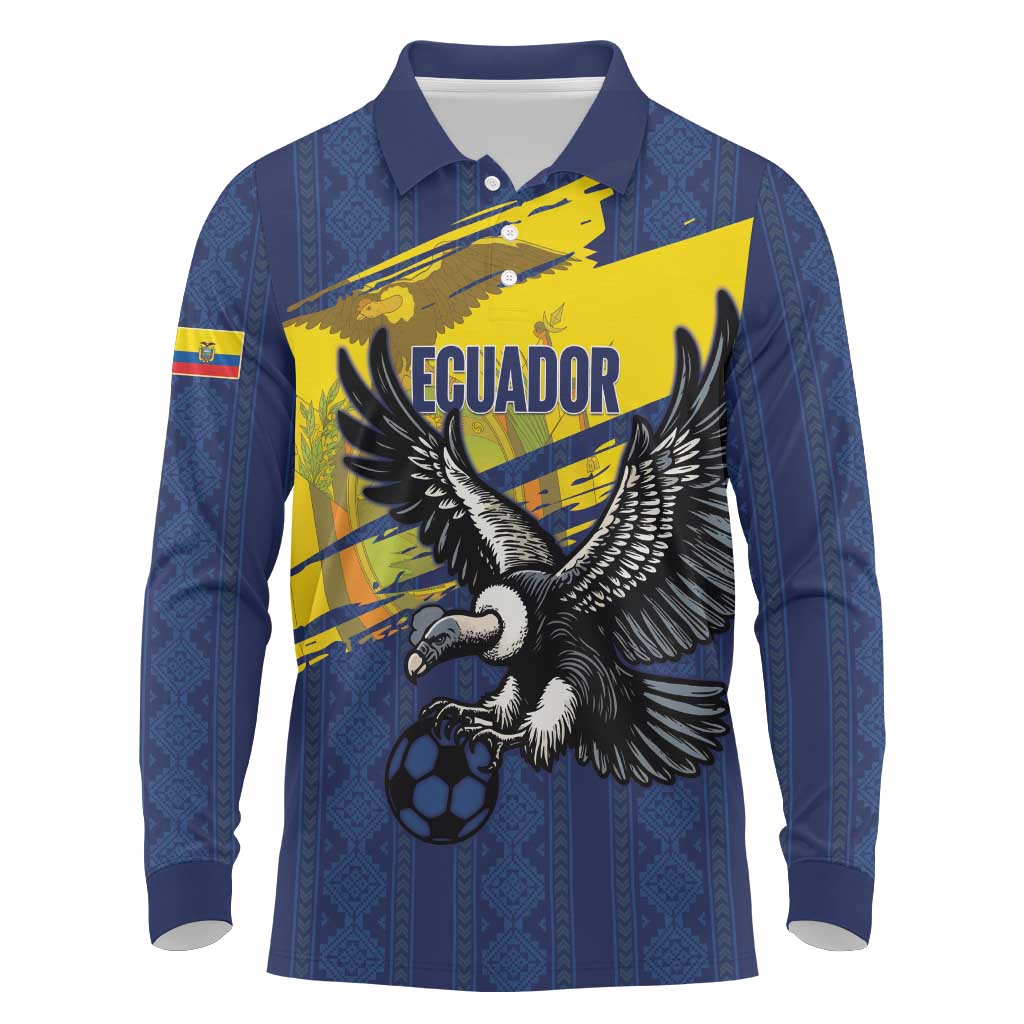 Ecuador Football Custom Long Sleeve Polo Shirt 2026 Vamos La Tri Blue South America Pattern - Wonder Print Shop