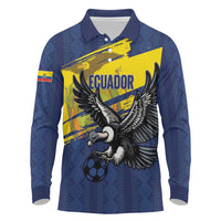 Ecuador Football Custom Long Sleeve Polo Shirt 2026 Vamos La Tri Blue South America Pattern - Wonder Print Shop