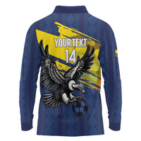 Ecuador Football Custom Long Sleeve Polo Shirt 2026 Vamos La Tri Blue South America Pattern - Wonder Print Shop