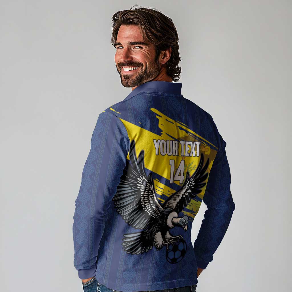 Ecuador Football Custom Long Sleeve Polo Shirt 2026 Vamos La Tri Blue South America Pattern - Wonder Print Shop