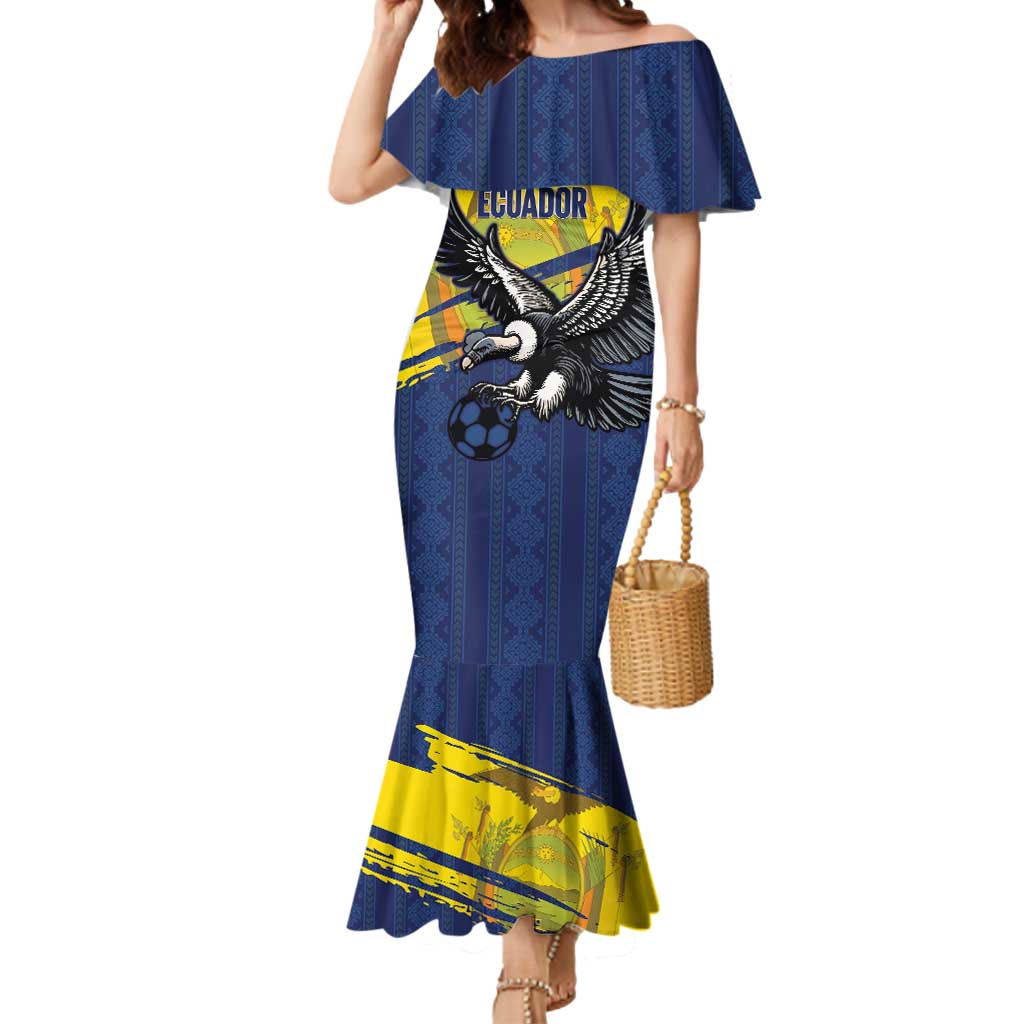 Ecuador Football Custom Mermaid Dress 2026 Vamos La Tri Blue South America Pattern - Wonder Print Shop