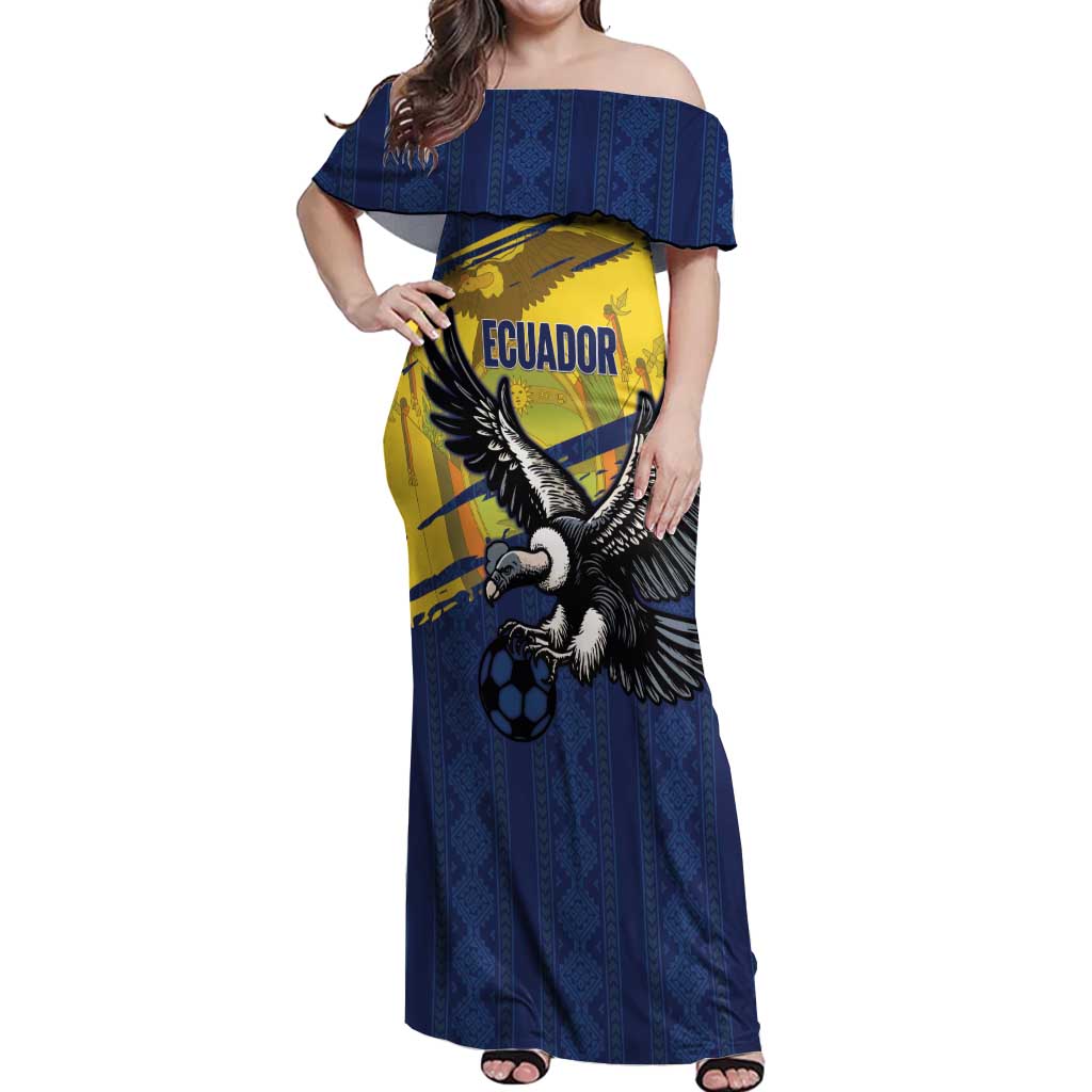 Ecuador Football Custom Off Shoulder Maxi Dress 2026 Vamos La Tri Blue South America Pattern - Wonder Print Shop