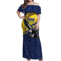 Ecuador Football Custom Off Shoulder Maxi Dress 2026 Vamos La Tri Blue South America Pattern - Wonder Print Shop