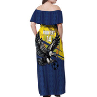 Ecuador Football Custom Off Shoulder Maxi Dress 2026 Vamos La Tri Blue South America Pattern - Wonder Print Shop
