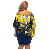 Ecuador Football Custom Off Shoulder Short Dress 2026 Vamos La Tri Blue South America Pattern - Wonder Print Shop