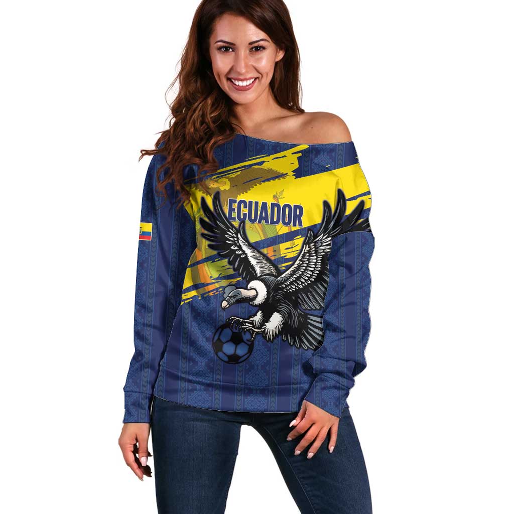 Ecuador Football Custom Off Shoulder Sweater 2026 Vamos La Tri Blue South America Pattern - Wonder Print Shop