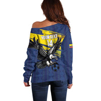 Ecuador Football Custom Off Shoulder Sweater 2026 Vamos La Tri Blue South America Pattern - Wonder Print Shop