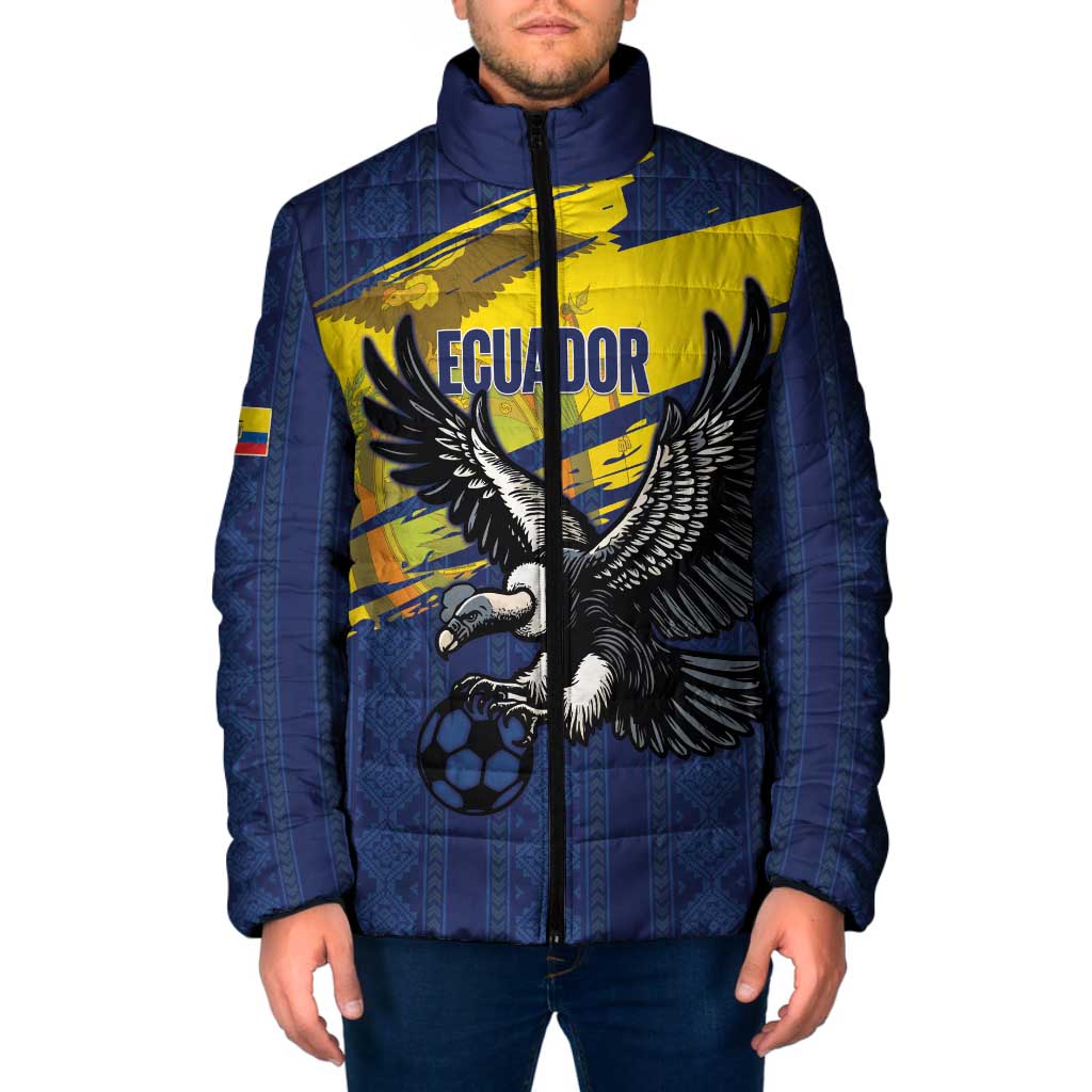 Ecuador Football Custom Padded Jacket 2026 Vamos La Tri Blue South America Pattern - Wonder Print Shop
