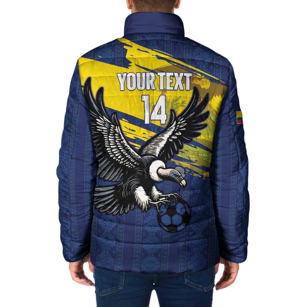 Ecuador Football Custom Padded Jacket 2026 Vamos La Tri Blue South America Pattern - Wonder Print Shop
