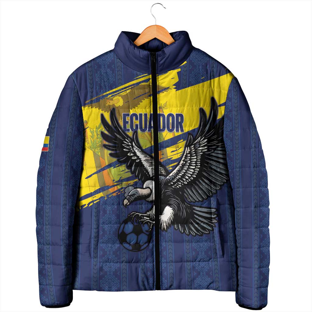 Ecuador Football Custom Padded Jacket 2026 Vamos La Tri Blue South America Pattern - Wonder Print Shop