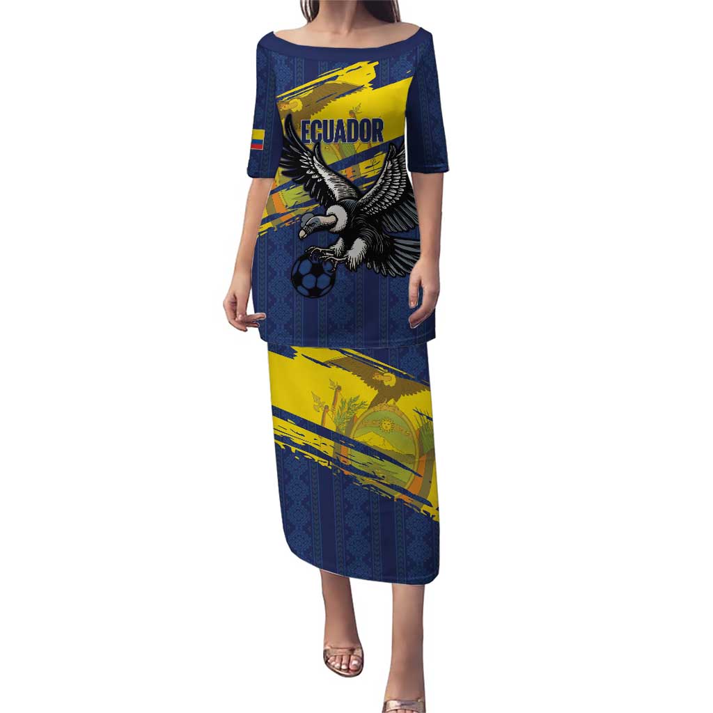 Ecuador Football Custom Puletasi 2026 Vamos La Tri Blue South America Pattern - Wonder Print Shop