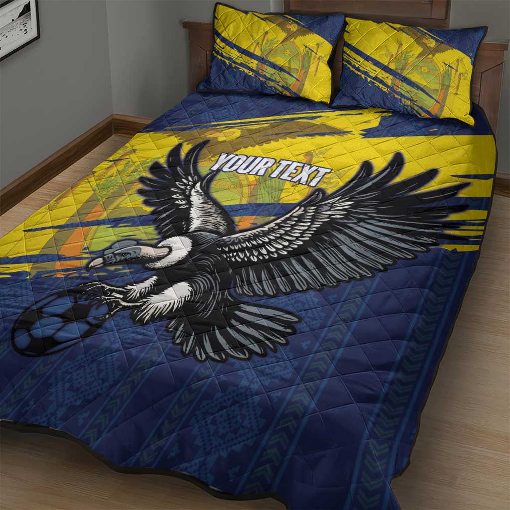 Ecuador Football Custom Quilt Bed Set 2026 Vamos La Tri Blue South America Pattern - Wonder Print Shop