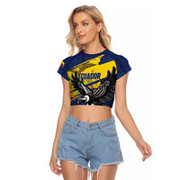 Ecuador Football Custom Raglan Cropped T Shirt 2026 Vamos La Tri Blue South America Pattern - Wonder Print Shop