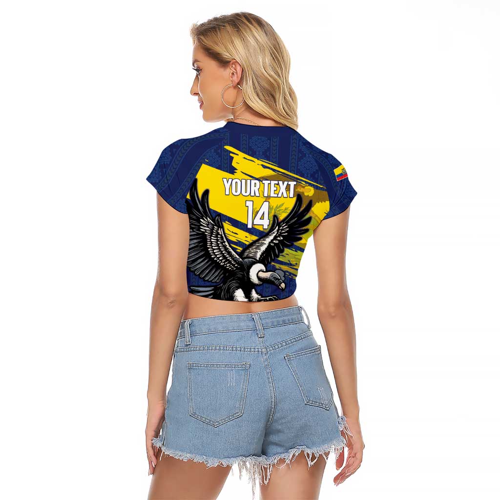Ecuador Football Custom Raglan Cropped T Shirt 2026 Vamos La Tri Blue South America Pattern - Wonder Print Shop
