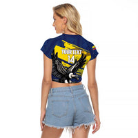 Ecuador Football Custom Raglan Cropped T Shirt 2026 Vamos La Tri Blue South America Pattern - Wonder Print Shop
