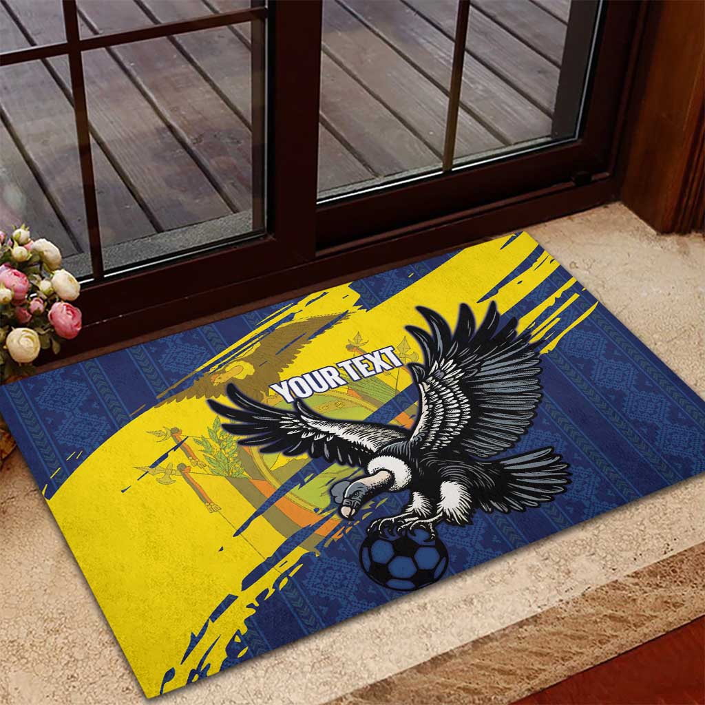 Ecuador Football Custom Rubber Doormat 2026 Vamos La Tri Blue South America Pattern - Wonder Print Shop