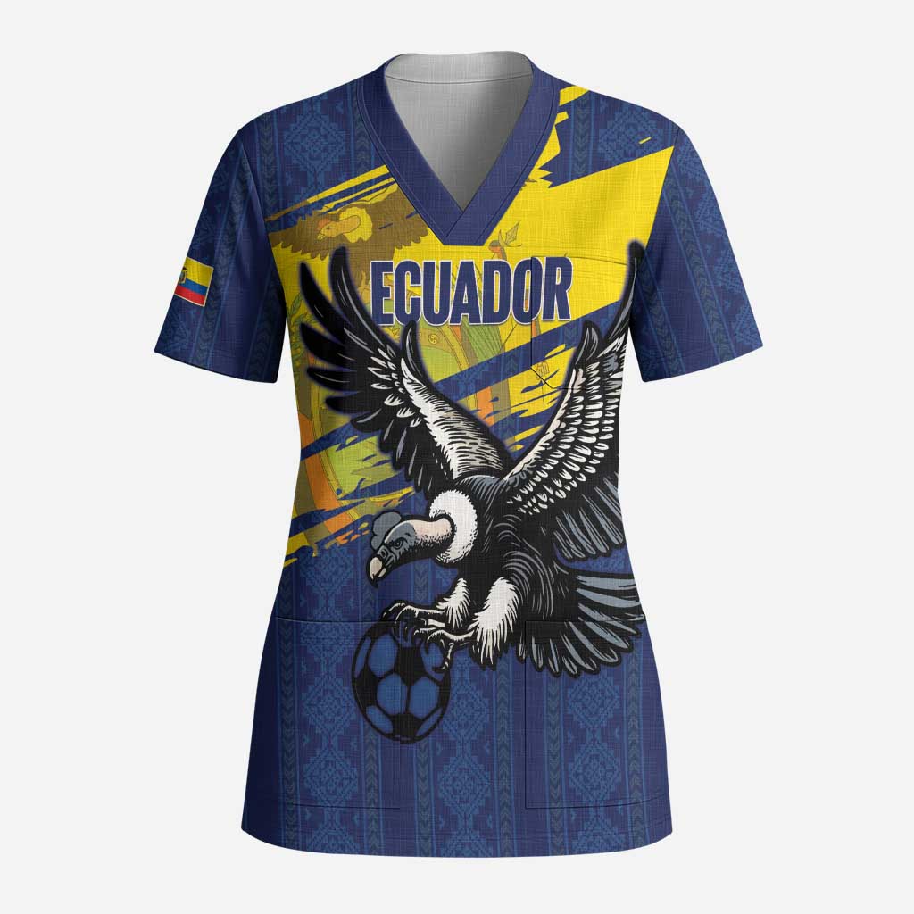 Ecuador Football Custom Scrub Top 2026 Vamos La Tri Blue South America Pattern - Wonder Print Shop