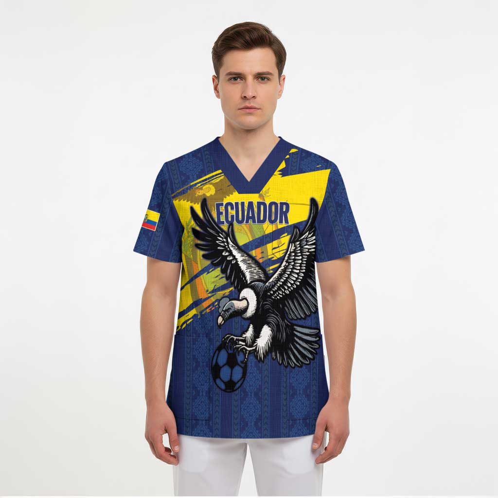 Ecuador Football Custom Scrub Top 2026 Vamos La Tri Blue South America Pattern - Wonder Print Shop
