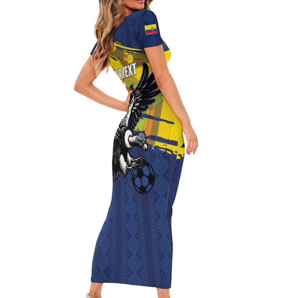 Ecuador Football Custom Short Sleeve Bodycon Dress 2026 Vamos La Tri Blue South America Pattern - Wonder Print Shop