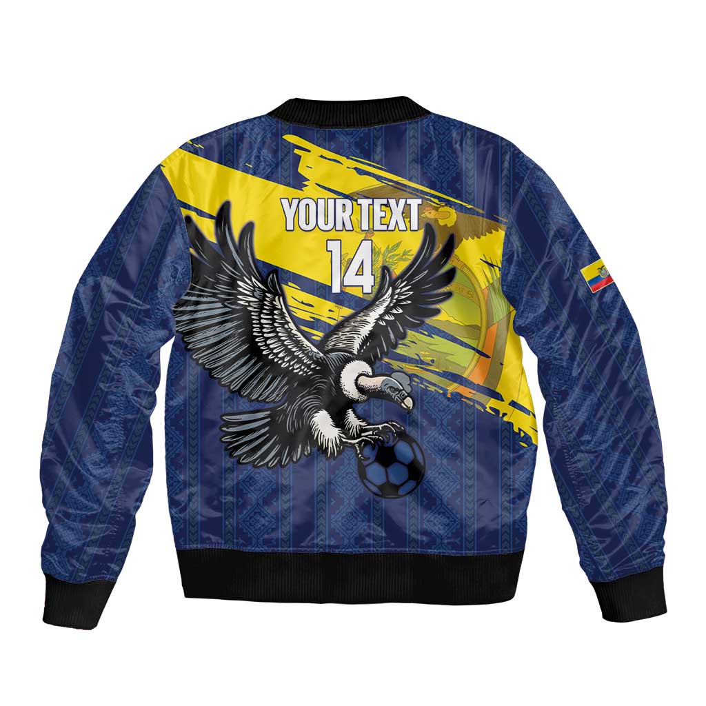 Ecuador Football Custom Sleeve Zip Bomber Jacket 2026 Vamos La Tri Blue South America Pattern - Wonder Print Shop