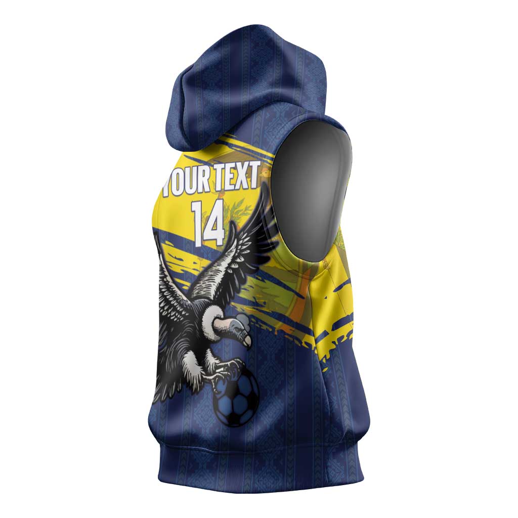Ecuador Football Custom Sleeveless Hoodie 2026 Vamos La Tri Blue South America Pattern - Wonder Print Shop