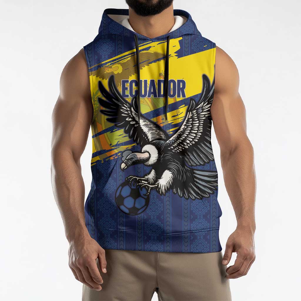 Ecuador Football Custom Sleeveless Hoodie 2026 Vamos La Tri Blue South America Pattern - Wonder Print Shop