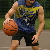 Ecuador Football Custom Sleeveless Hoodie 2026 Vamos La Tri Blue South America Pattern - Wonder Print Shop