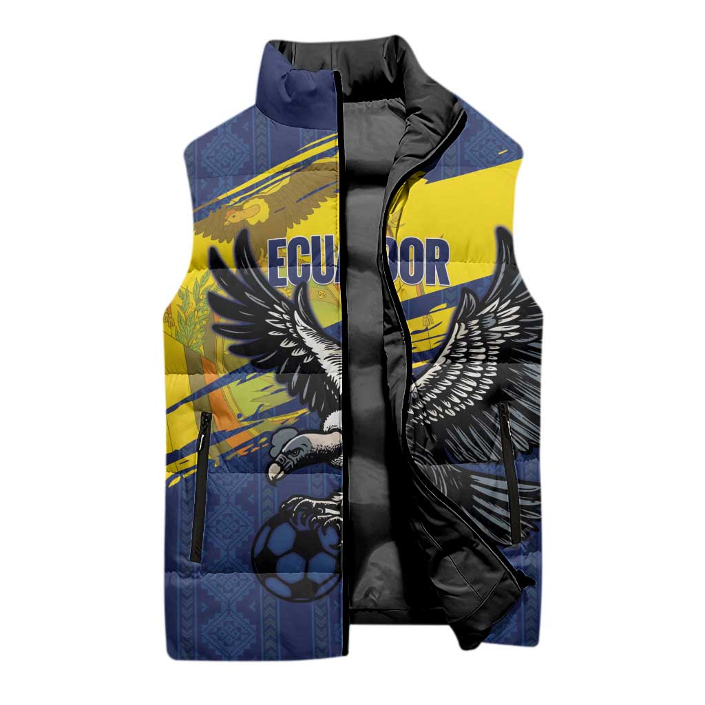 Ecuador Football Custom Sleeveless Puffer Jacket 2026 Vamos La Tri Blue South America Pattern - Wonder Print Shop