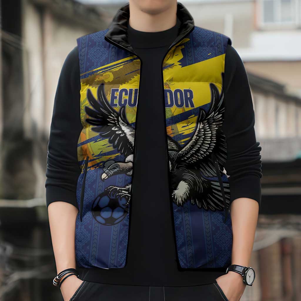 Ecuador Football Custom Sleeveless Puffer Jacket 2026 Vamos La Tri Blue South America Pattern - Wonder Print Shop