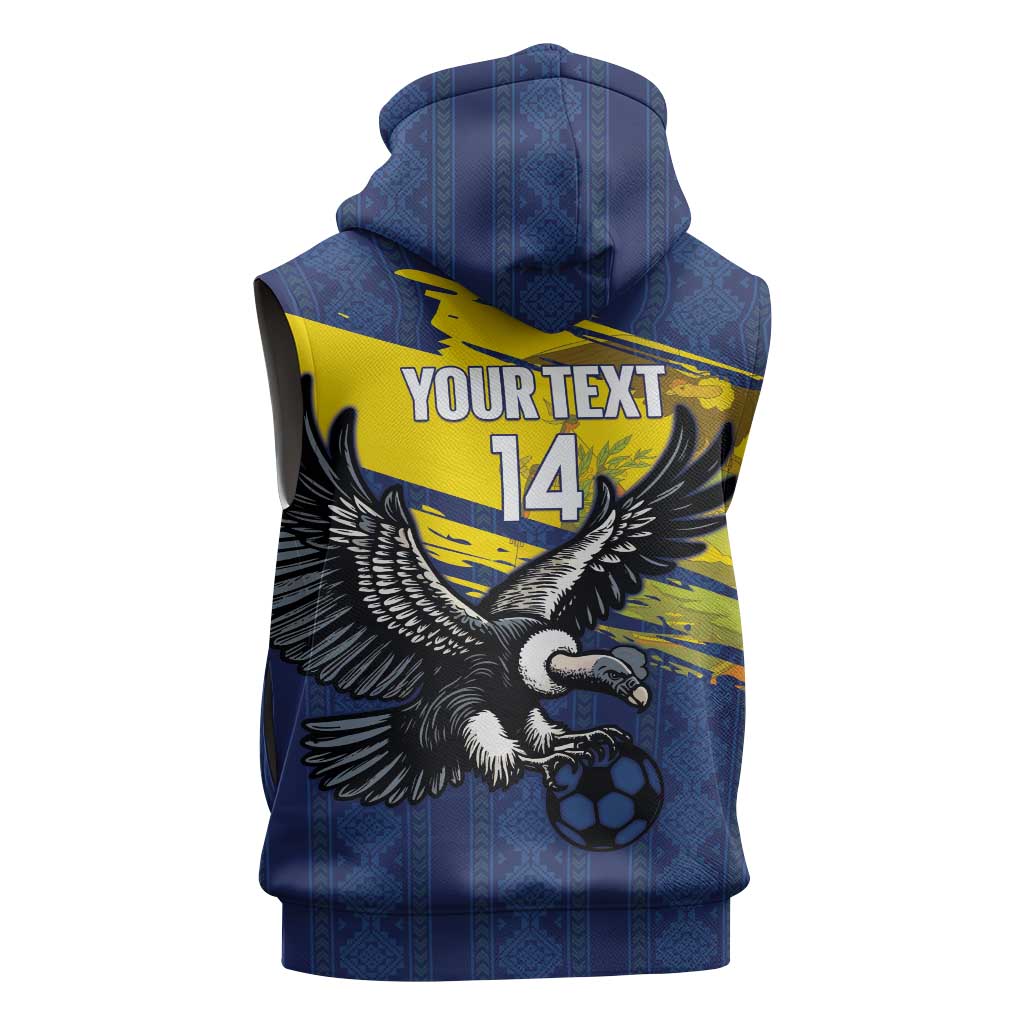 Ecuador Football Custom Sleeveless Zip Hoodie 2026 Vamos La Tri Blue South America Pattern - Wonder Print Shop