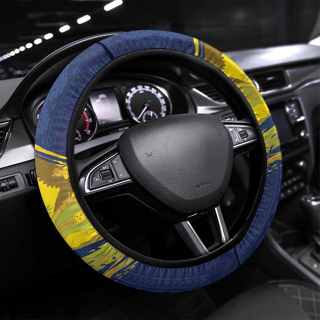 Ecuador Football Steering Wheel Cover 2026 Vamos La Tri Blue South America Pattern - Wonder Print Shop