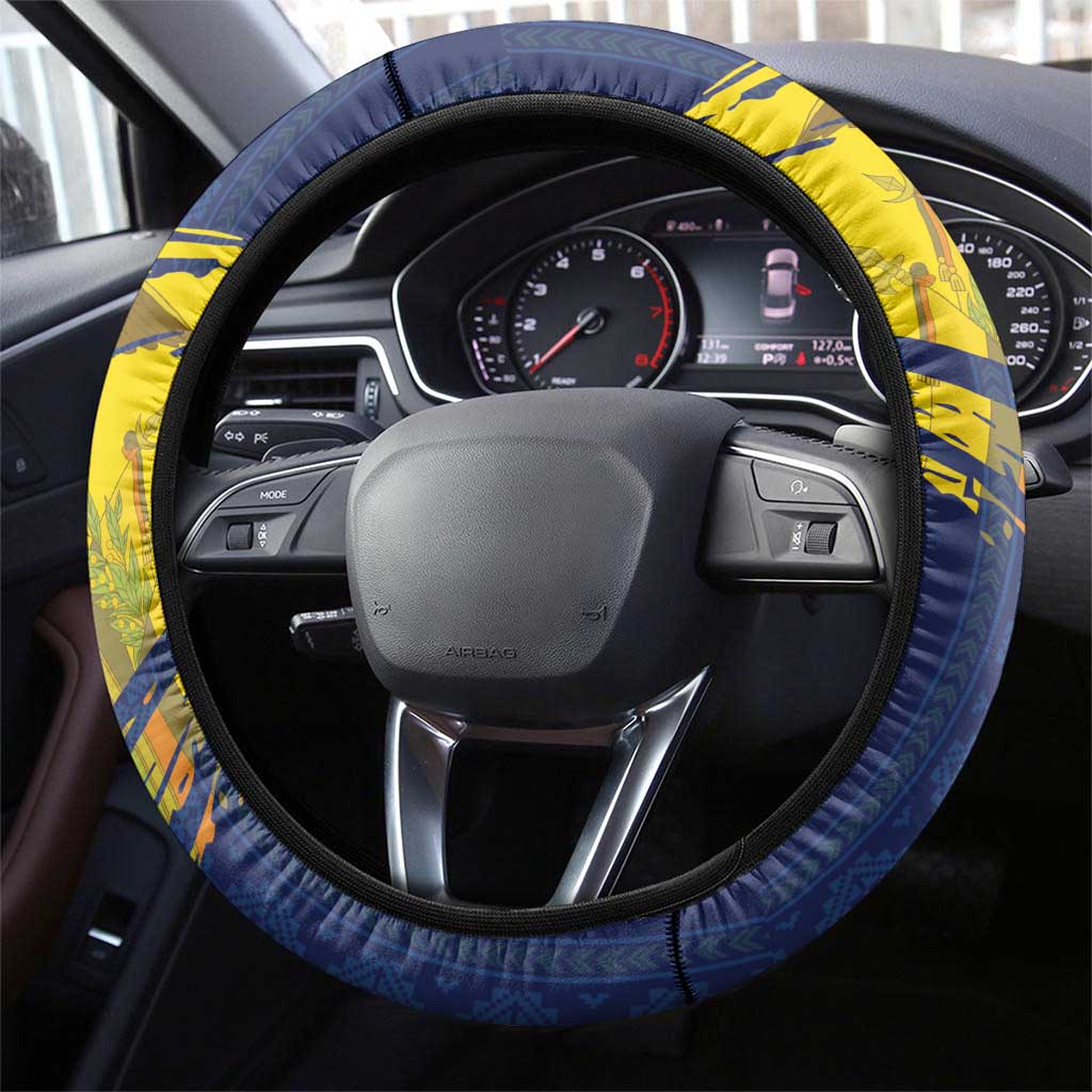 Ecuador Football Steering Wheel Cover 2026 Vamos La Tri Blue South America Pattern - Wonder Print Shop