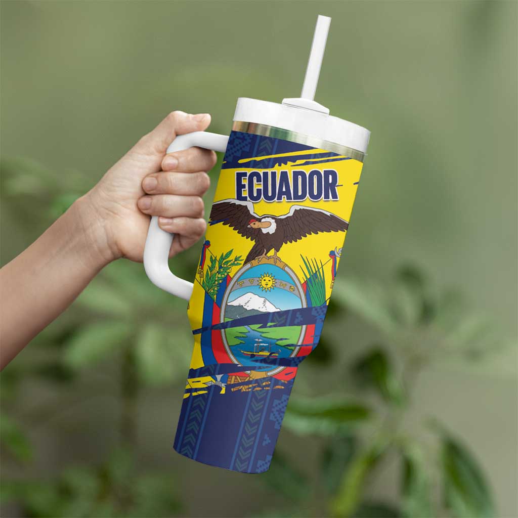 Ecuador Football Custom Tumbler With Handle 2026 Vamos La Tri Blue South America Pattern - Wonder Print Shop