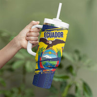 Ecuador Football Custom Tumbler With Handle 2026 Vamos La Tri Blue South America Pattern - Wonder Print Shop