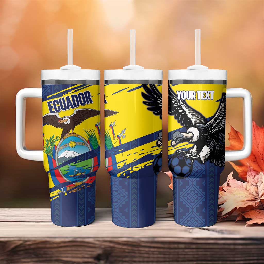Ecuador Football Custom Tumbler With Handle 2026 Vamos La Tri Blue South America Pattern - Wonder Print Shop