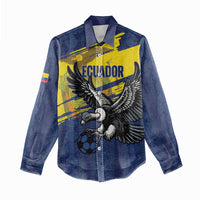 Ecuador Football Custom Women Casual Shirt 2026 Vamos La Tri Blue South America Pattern - Wonder Print Shop